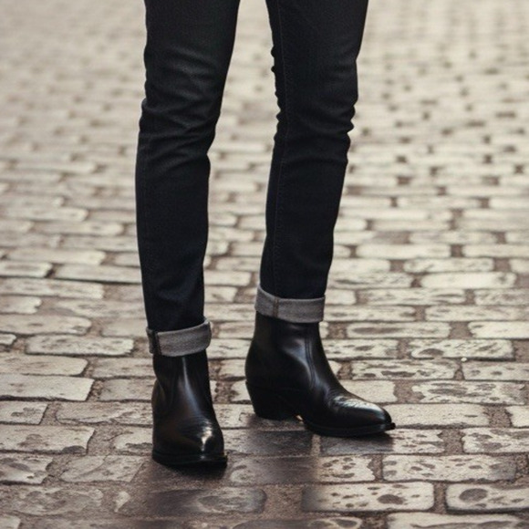 Long Haul Mens Black Leather Cowboy Boots Size 10M Western Zip Ankle Riding Heel - Picture 2 of 16